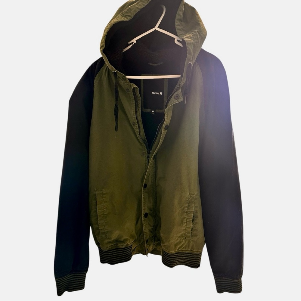 Hurley sherpa lined men hooded jacket full zippered size medium